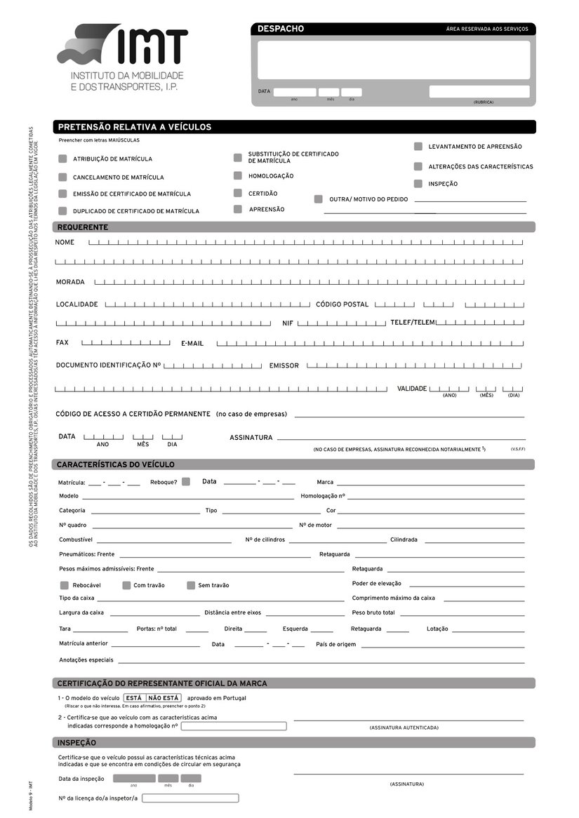 Changer les plaques d’immatriculation de son véhicule au Portugal 19 changer plaques immatriculation Portugal formulaire IMT Modelo 9